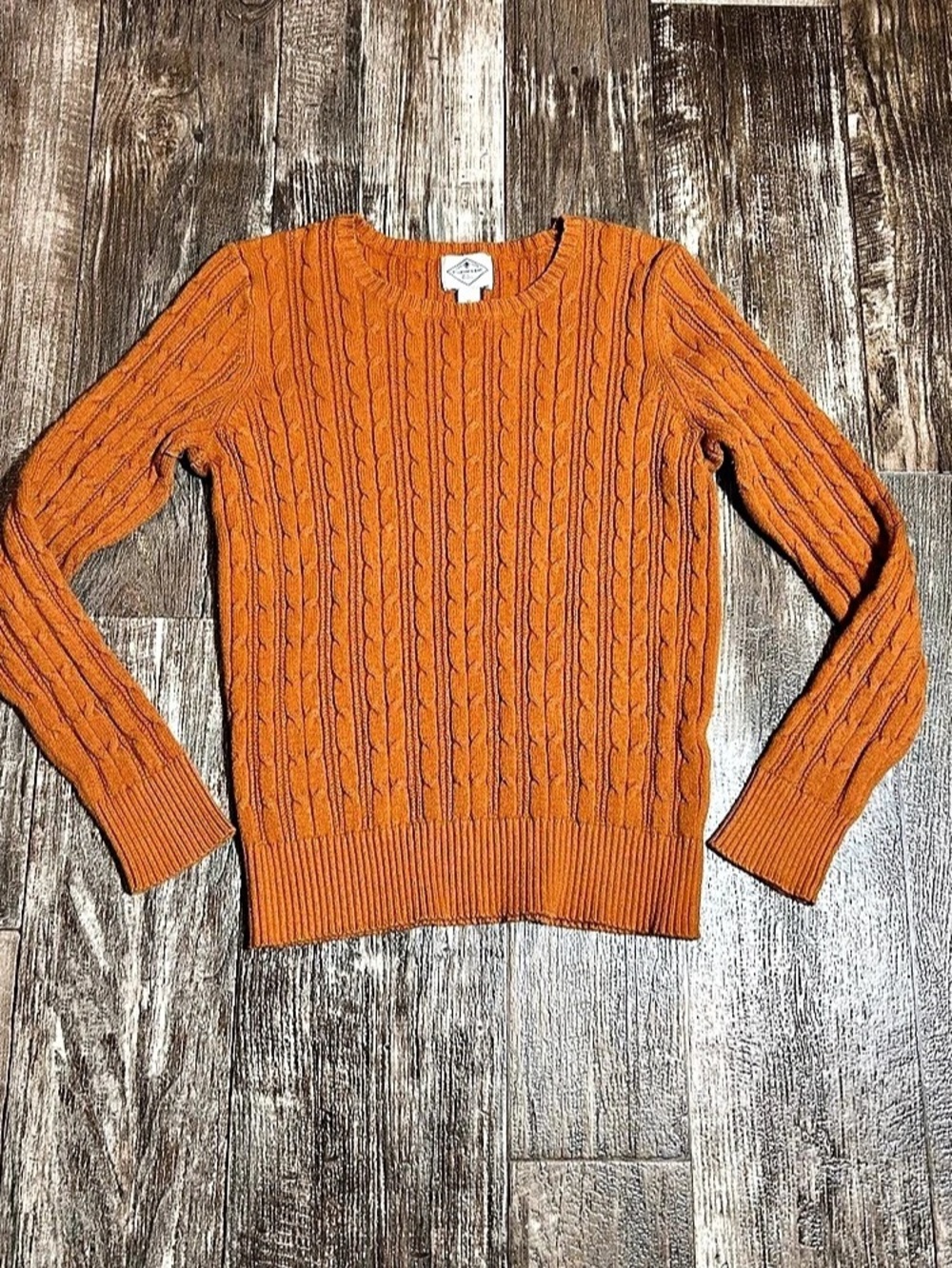 St. John's Bay Cable Knit Crewneck Pullover Sweater in Orange